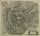 210003 Plattegrond van de stad Amersfoort; met weergave van percelen, het stratenplan met straatnamen, bebouwing en ...